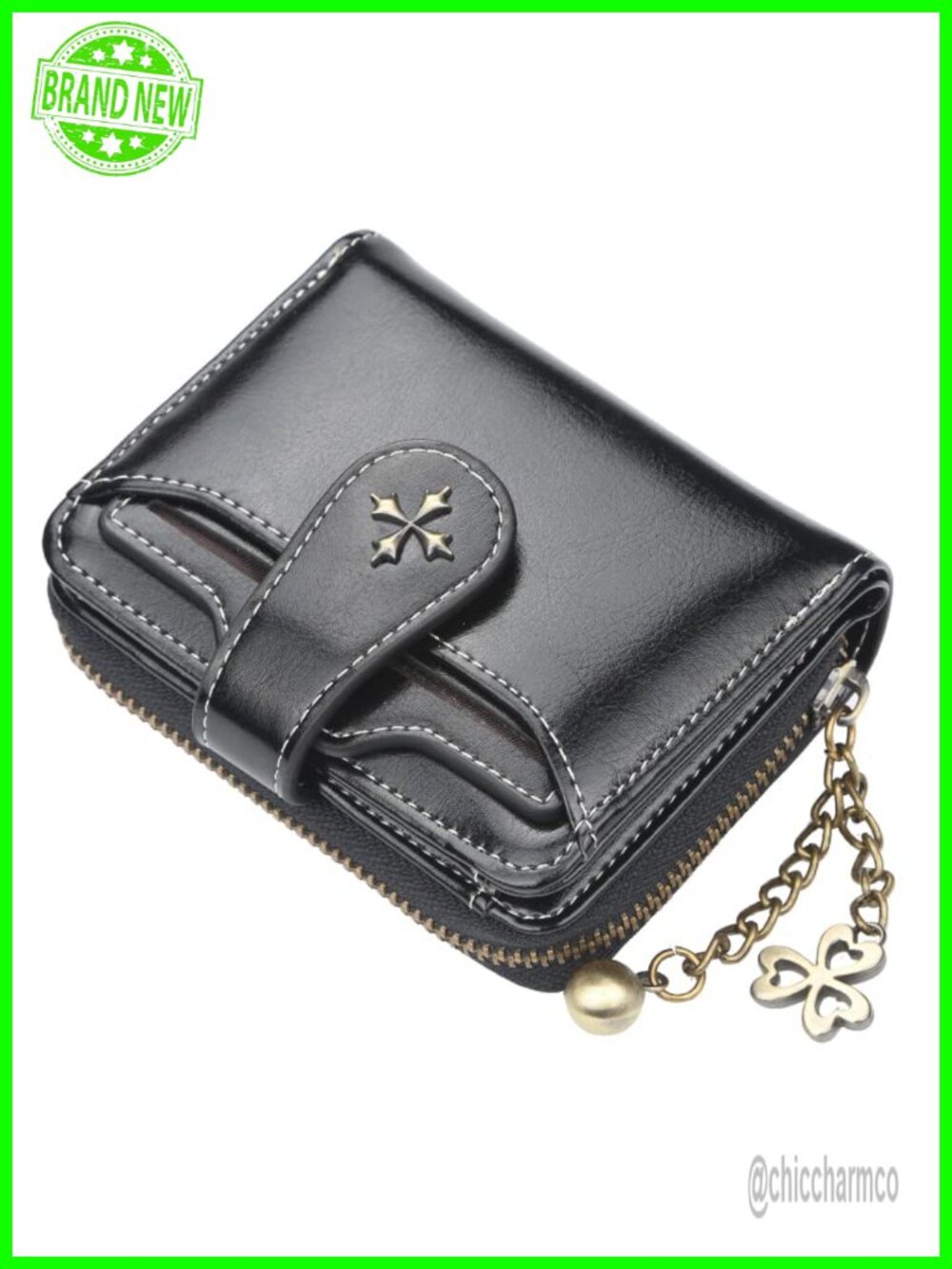 Small Mini PU Leather Zip Bifold Wallet Goth Grunge Vintage Coin Pocket